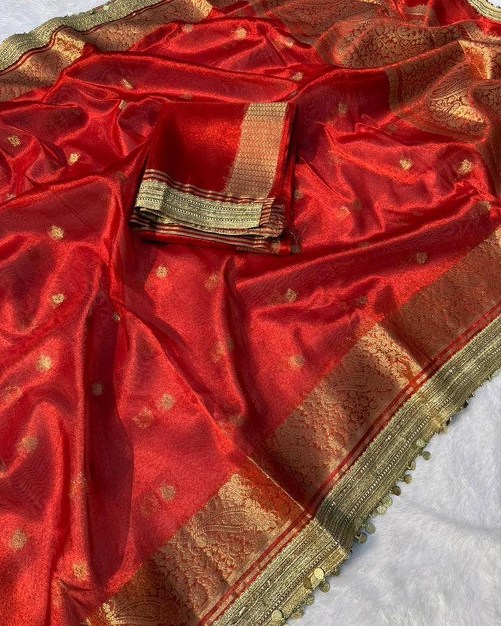 Classic Red Color Tissue Silk Saree