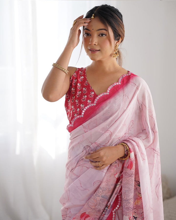 Pink Color Chinnon Silk Saree