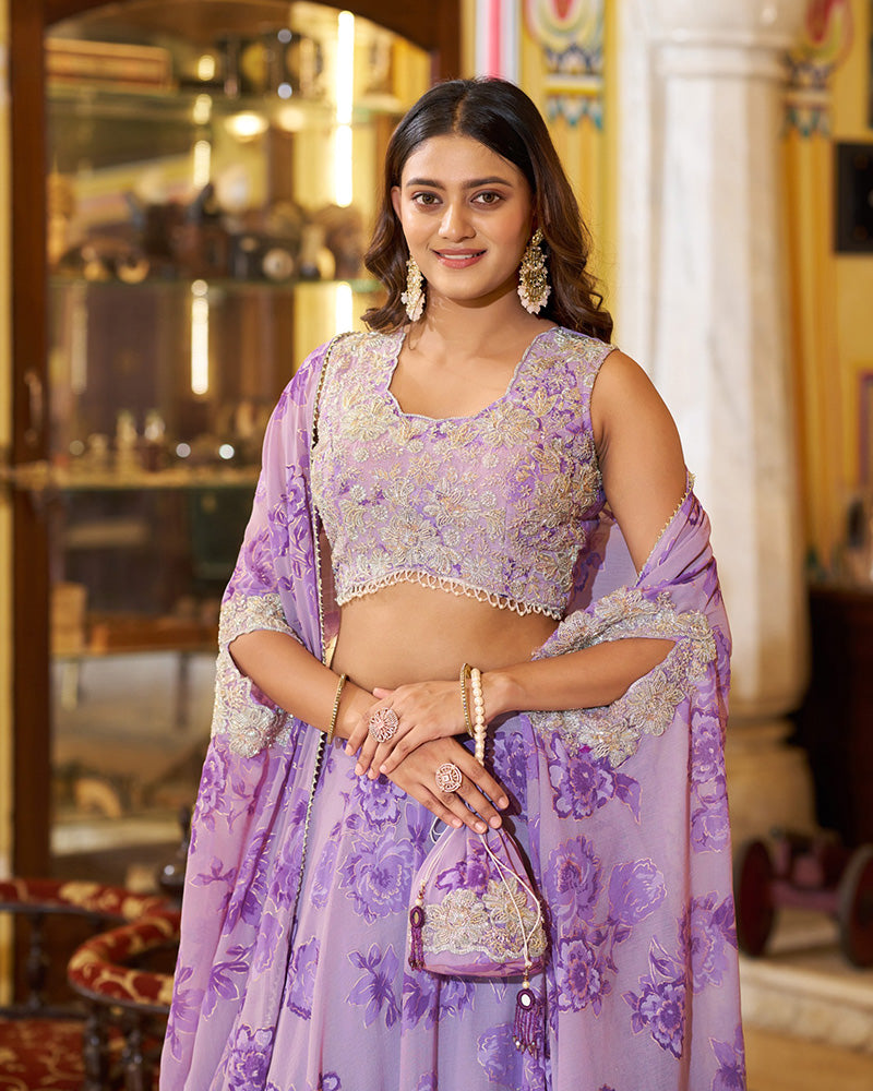 Luvender Color Georgette Embroidered Lehenga Choli
