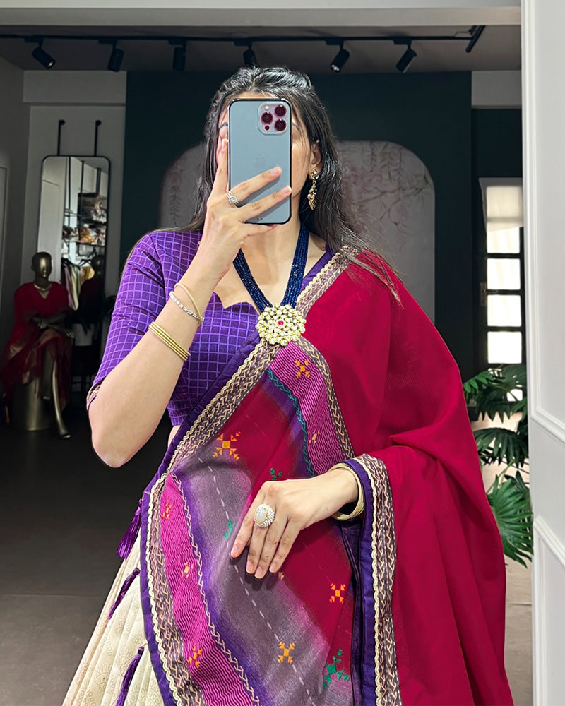 Purple Color Tasar Silk Dye Printed Lehenga Choli