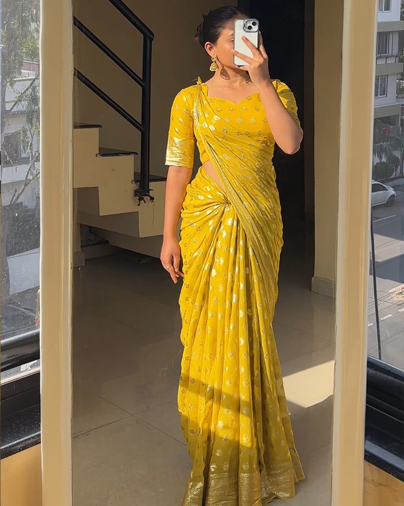 Yellow Color Pure Viscose Georgette Saree