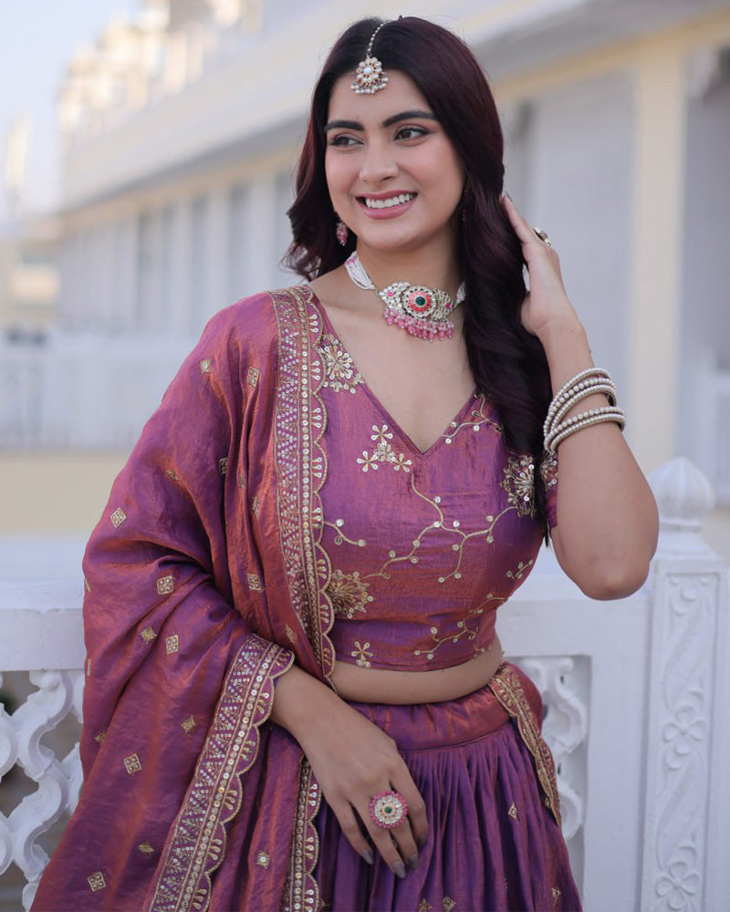 Dusty Onion Color Ysl Silk Embroidered Lehenga Choli