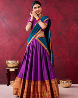 South Indian Style Purple Color Narayan Pet Cotton Half Saree