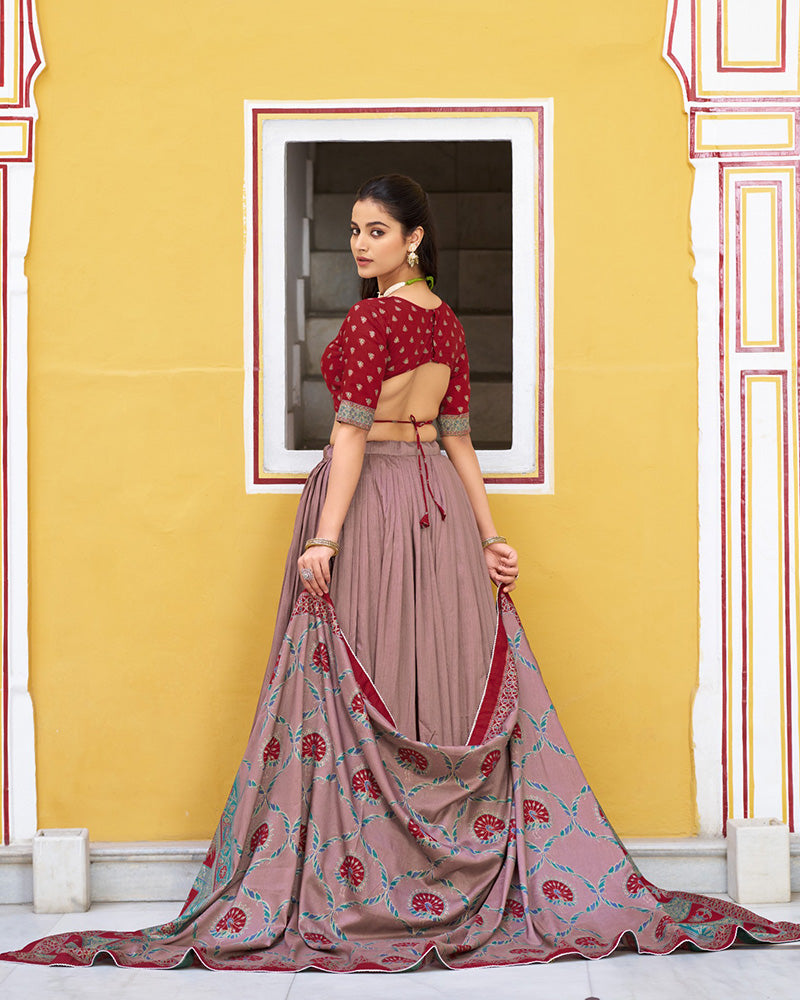 Maroon Color Tasar Silk Printed Sparkle Lehenga Choli