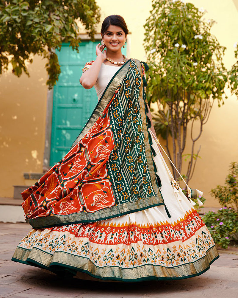 Designer Orange Color Silk Lehenga Choli With Patola Print Dupatta