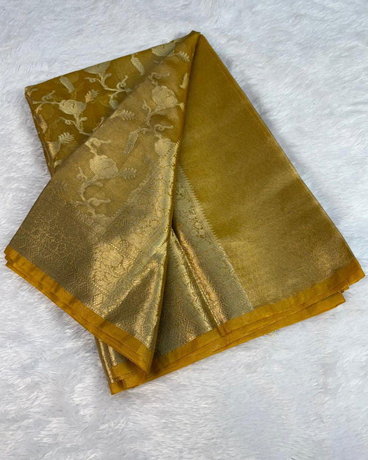 Golden Color Banarasi Tissue Zari Weaving Saree