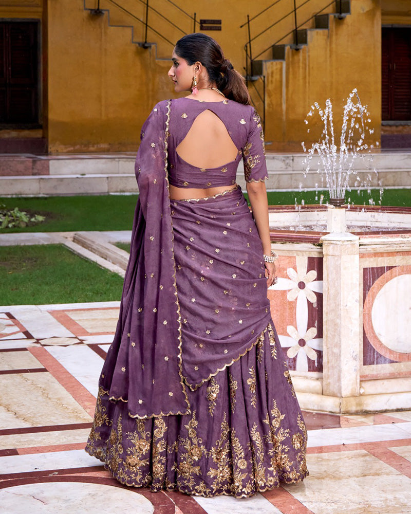 Onion Color Chocolate Crush Embroidered Lehenga Choli