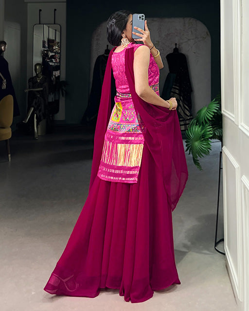 Pink Color Gaji Silk Three Piece Plazo Suit