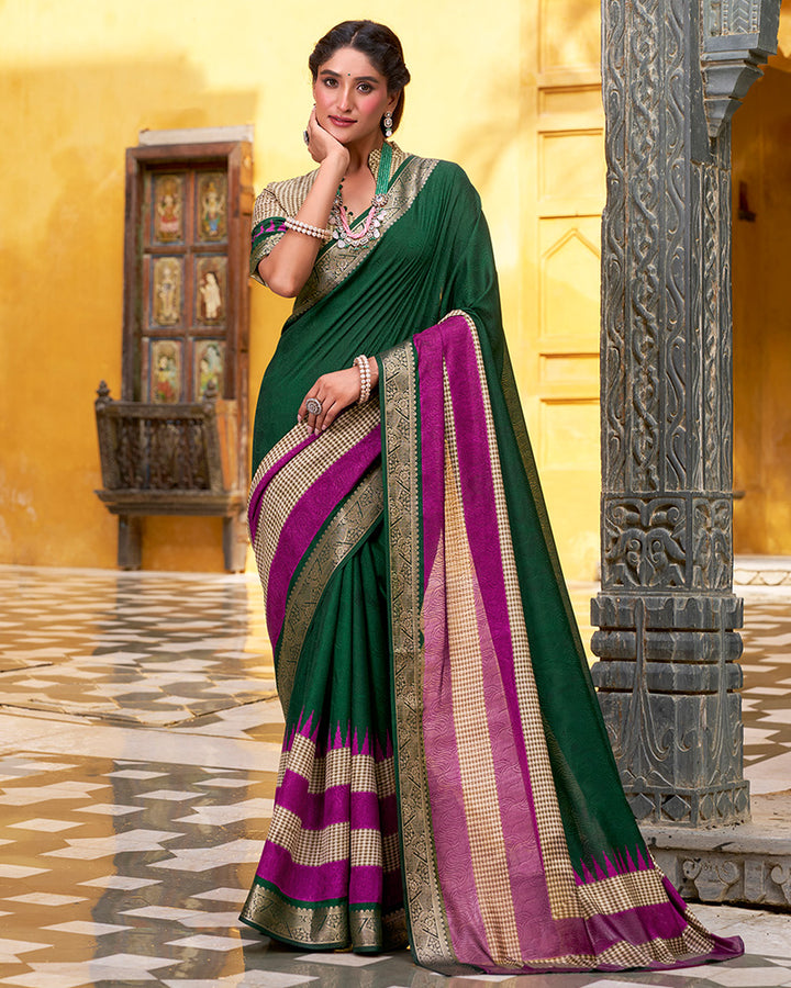 Green Color Poly Cotton Printed Saree