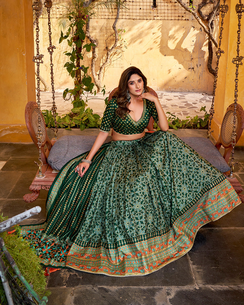 Green Color Tasar Silk Sparkle Lehenga Choli