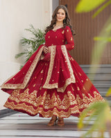Maroon Color Designer Blooming Embroidered Gown