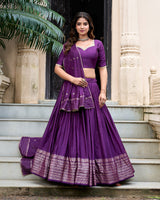 Dark Purple Color Pure Chanderi Plain Navratri Half Saree