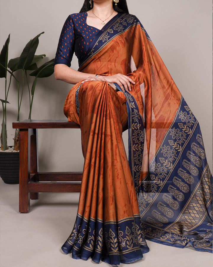 Rust Orange Color Rangoli Silk Printed Saree
