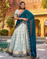 Sky Blue Color Slub Kota Paithani Silk Lehenga Choli