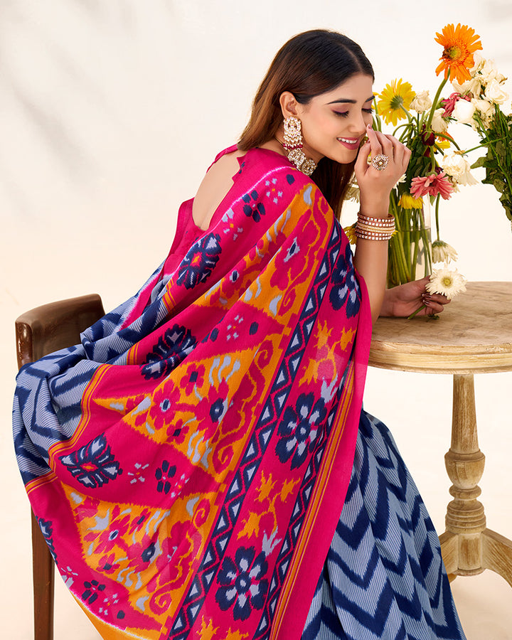 Blue Color Tasar Silk Printed Saree