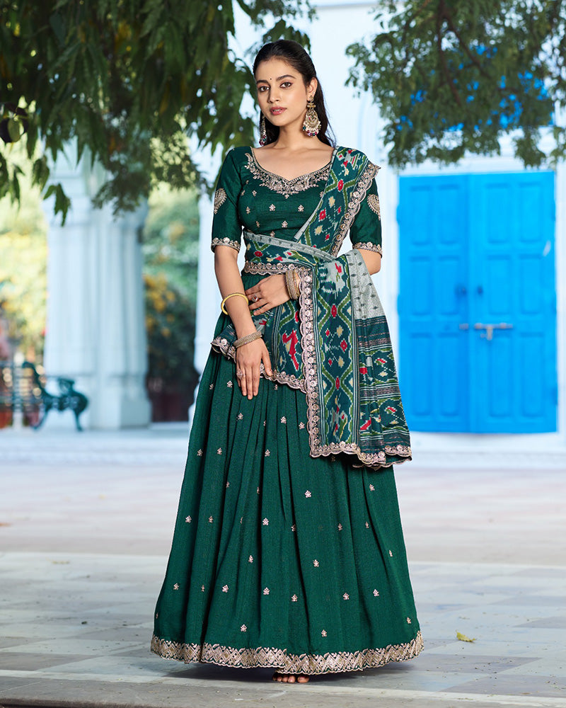 Premium Green Embroidered Vichitra Silk Lehenga Choli