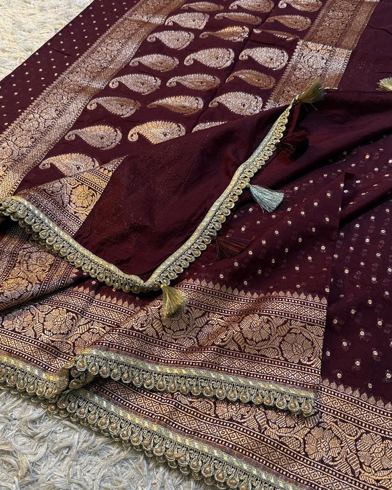 Brown Color Banarasi Khadi Katan Georgette Silk Saree