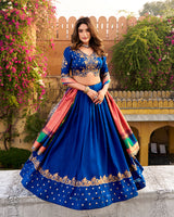 Designer Royal Blue Color Vichitra Silk Embroidered Lehenga Choli