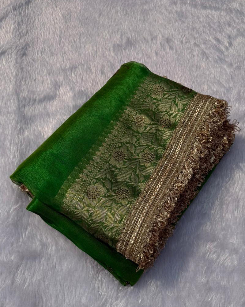 Premium Green Color Organza Tissue Silk Saree