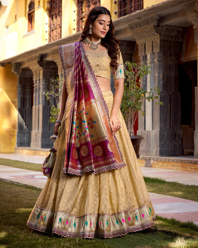 Cream Color Shimmer Organza Silk Lehenga Choli