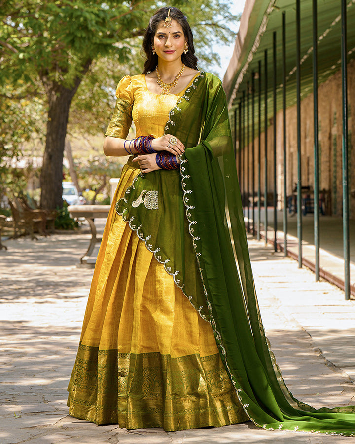 Yellow Color Kanjivaram Lehenga Choli