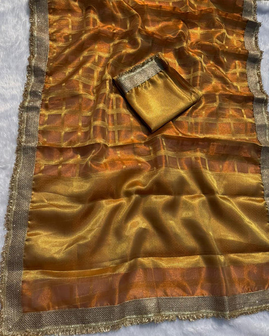 Orange Color Banarasi Gharchola Tissue Silk Saree