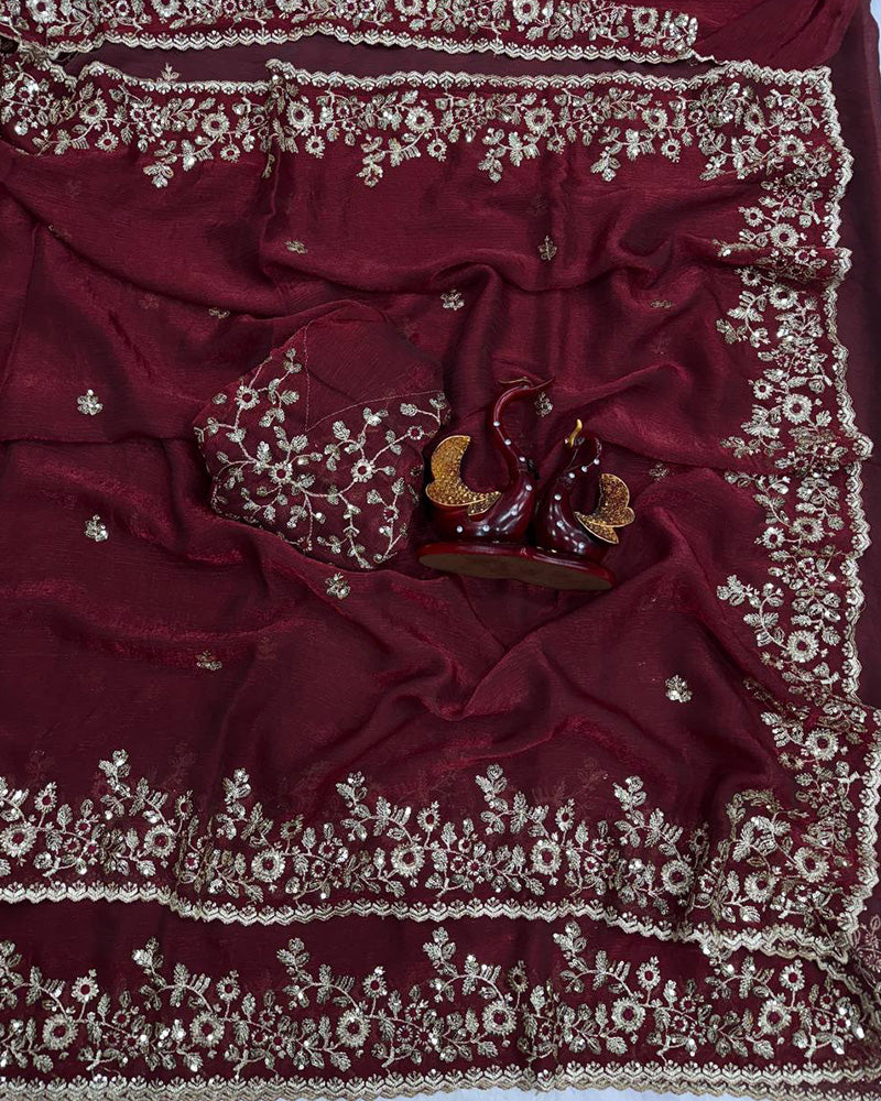 Vandana Kholiya In Brown Color Fendi Chiffon Sequence Embroidered Saree