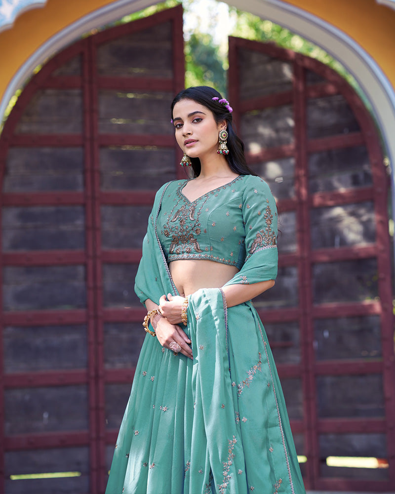 Sky Blue Color Star Georgette Embroidered Lehenga Choli
