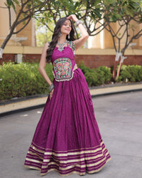 Six Color Rayon Mukesh-work With Patti Lace Navratri Lehenga Set