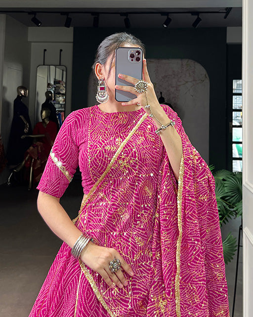 Pink Color Georgette Navratri Lehenga Choli