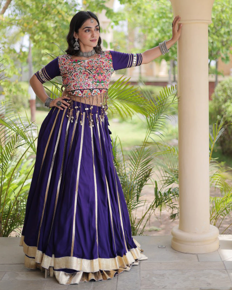 Three Color Rayon With Gota PAtti Work Navratri Lehenga Set