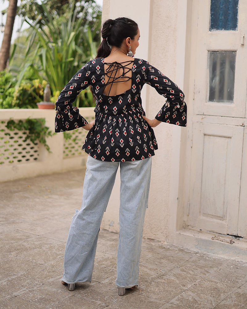 Black Color Cotton Printed Navratri Kediya