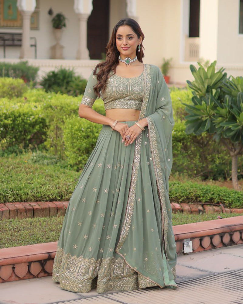 Mint Green Color Georgette Sequence Embroidery Lehenga Choli