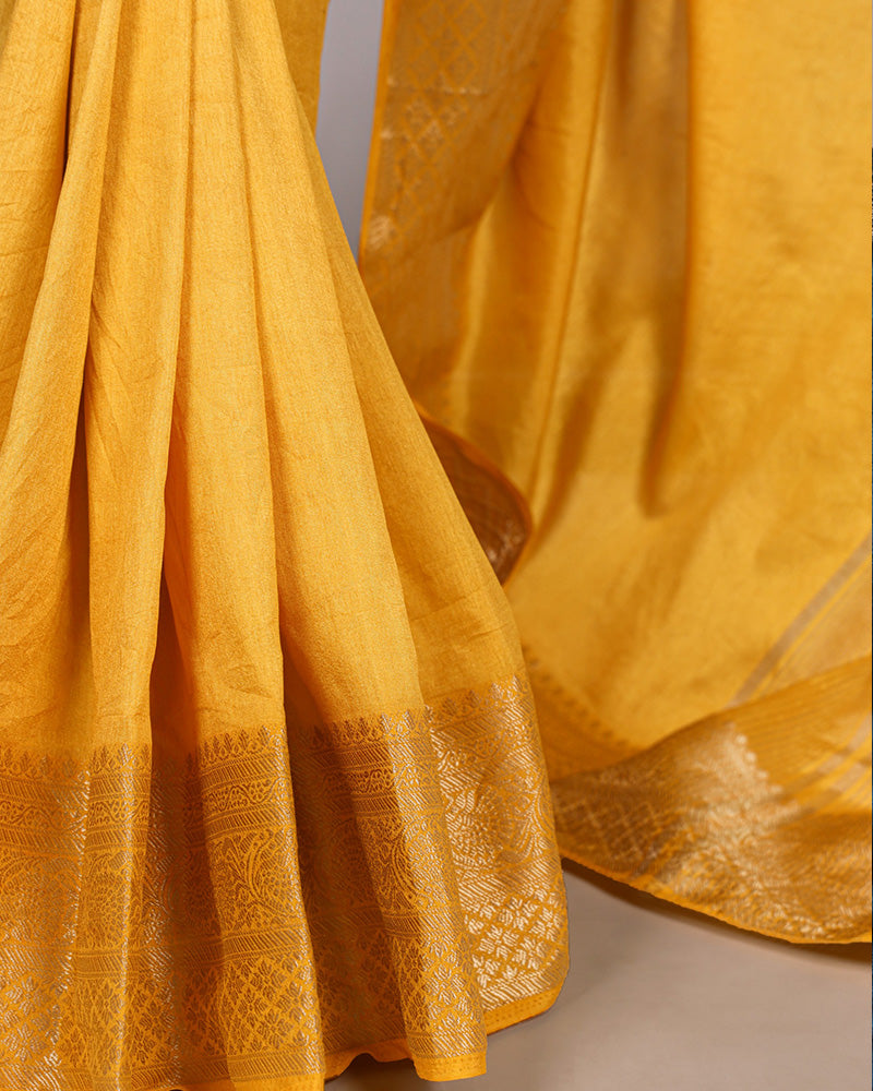 Yellow Color Nylon Dola Silk Zari Weaving Saree
