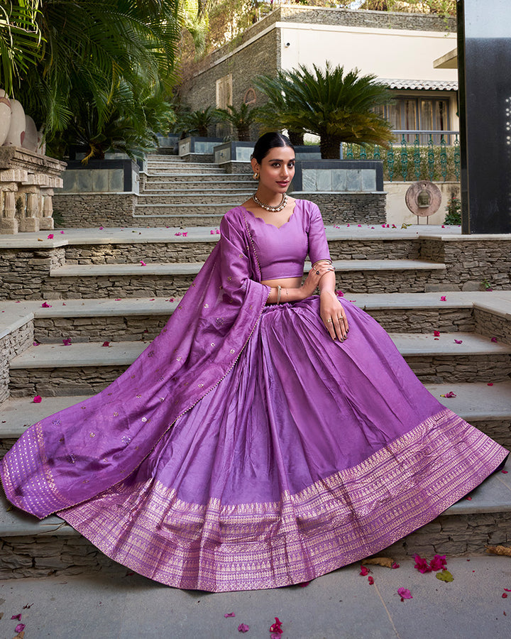 Purple Color Pure Chanderi Plain Navratri Half Saree