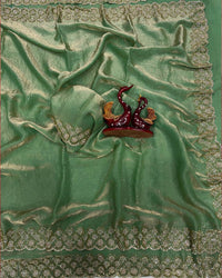 Grey Color Space Silk Embroidered Saree
