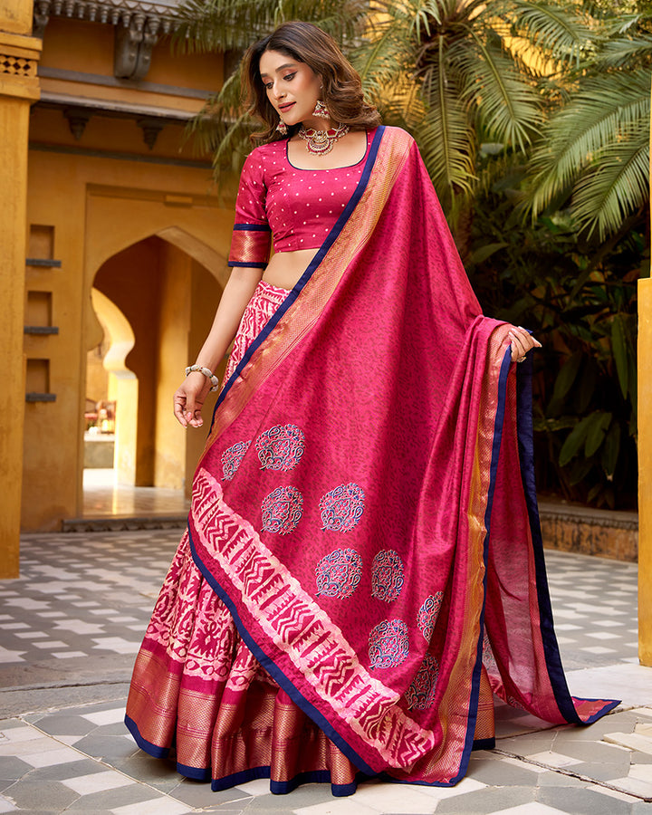 Gajari Color Dola Silk Batik Printed Lehenga Choli