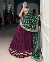 Traditional Wine Color Pure Rayon Lehenga Choli