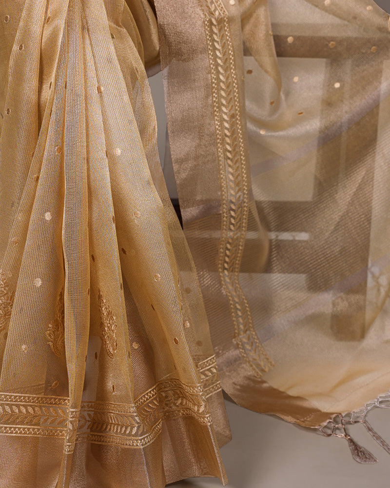 Yellow Color Poly Shimmer Embroidered Saree