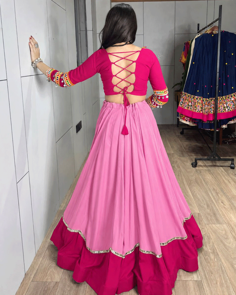 Four Color Rayon Cotton Navratri Lehenga Set