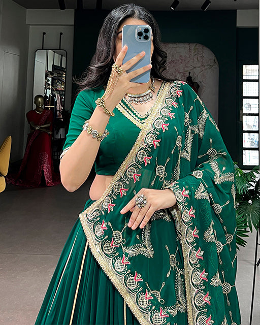 Elegant Teal Green Color Georgette Navratri Lehenga Choli