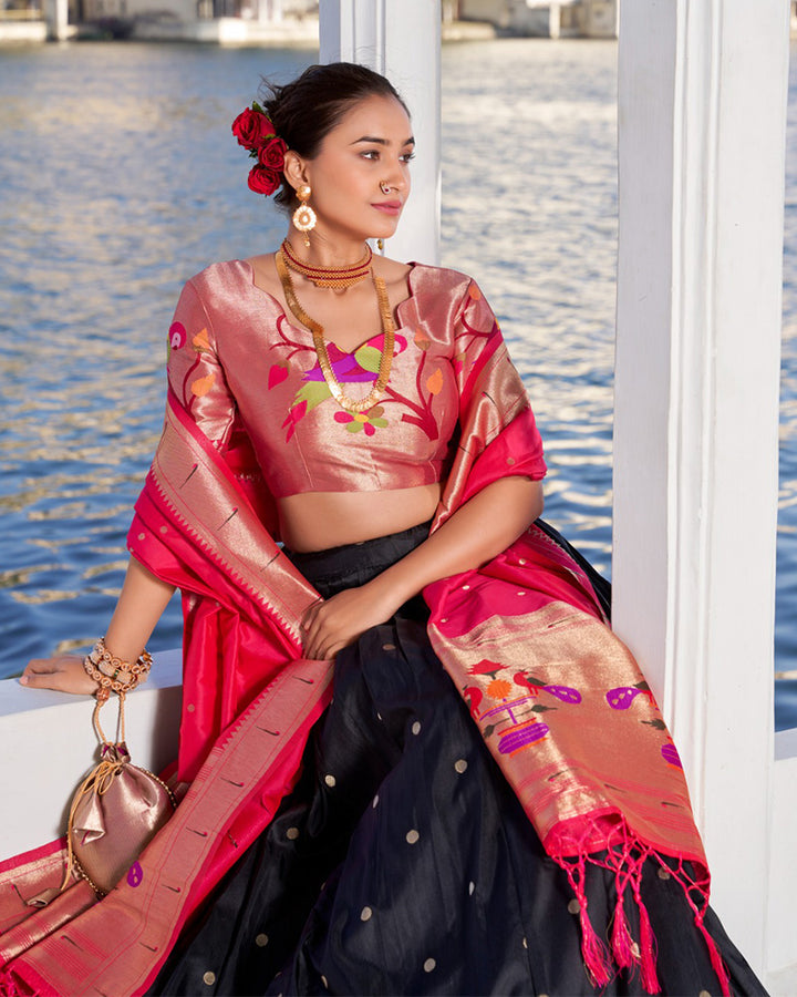 Black Color Jacquard silk Lehenga Choli