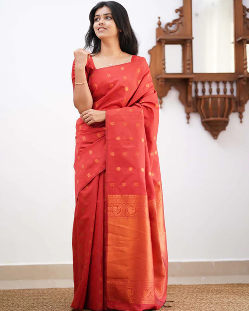 Red Color Banarasi Jacquard Soft Silk Saree