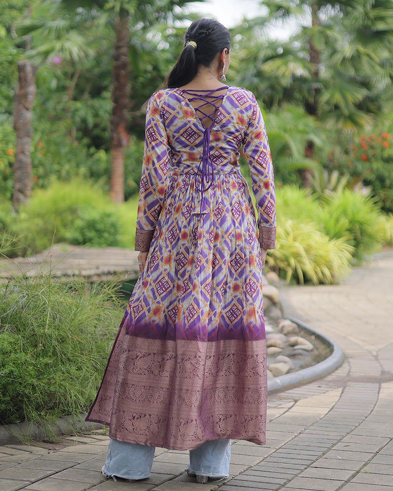 Lavender Color Cotton Printed Navratri Kurti