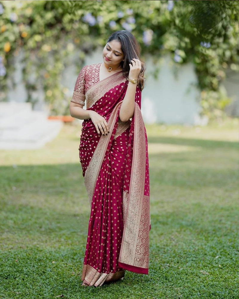 Maroon Color Banarasi Soft Silk Saree