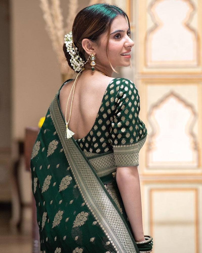 Green Color Banarasi All Over Jacquard Soft Silk Saree