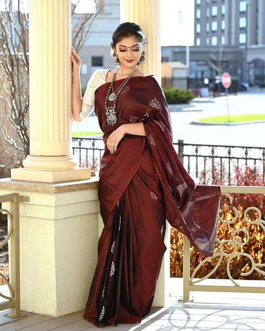 Maroon Color Banarasi Soft Silk Saree