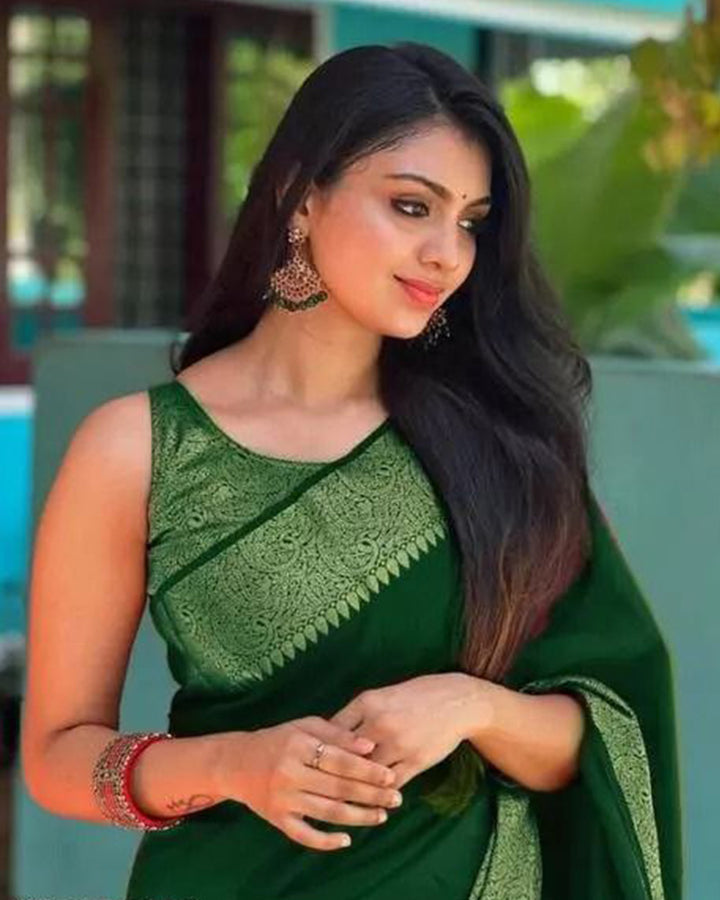 Green Color Banarasi Soft Silk Saree