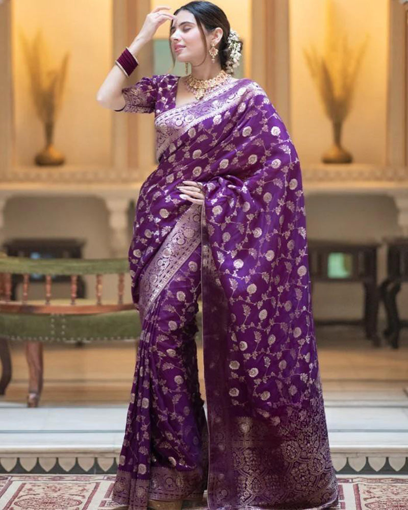 Purple Color Banarasi Jacquard With Zari Work Saree