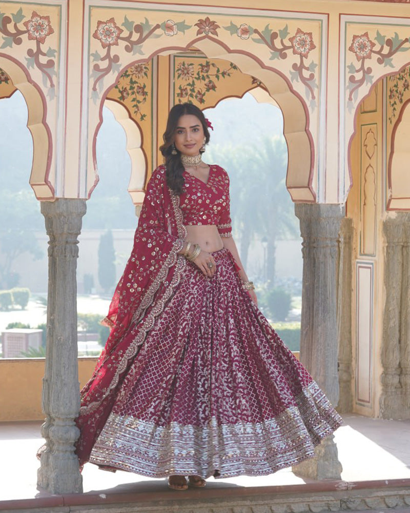 New Design Rani Pink Color Sequence Embroidered Jacquard Lehenga Choli